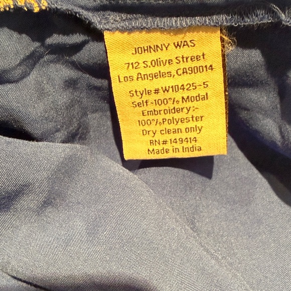 Johnny Was Brynlee Scallop Sleeve Embroidered Blue Women's Blouse - Picture 7 of 10